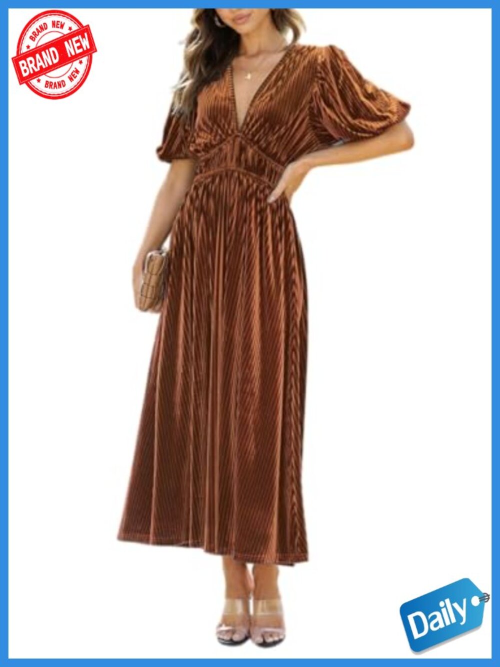 Velvet Maxi Dress V-Neck Long Sleeve Formal Wedding Guest